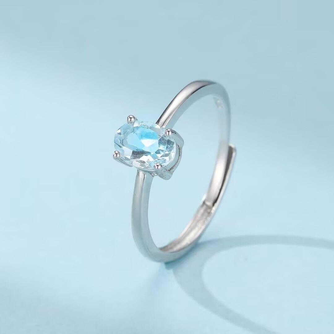 Bague à la Topaze Bleue Ajustable – Argent 925, Bijou Bureau Tendance - Biloria