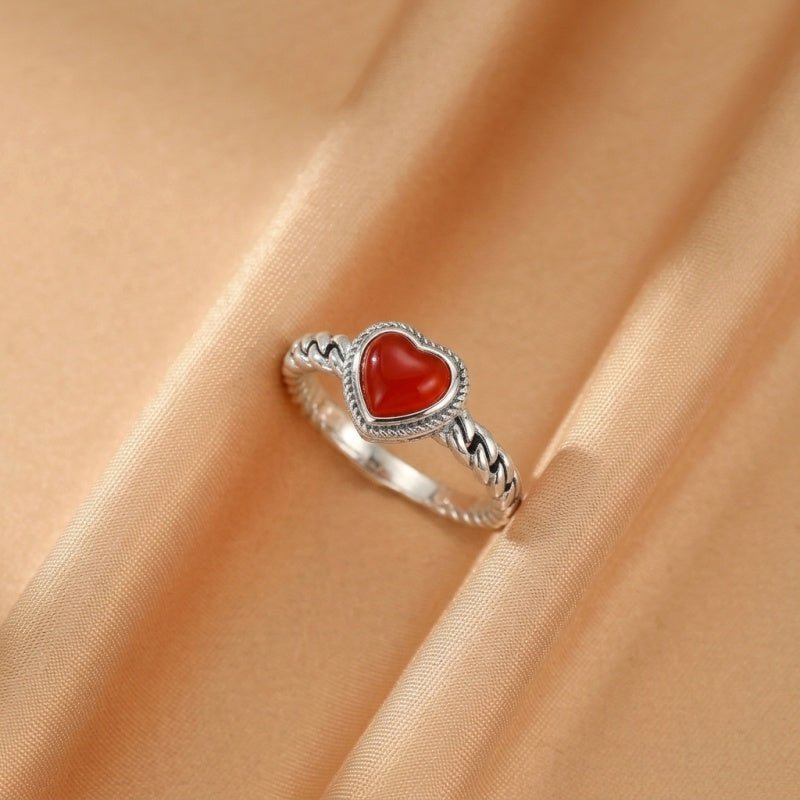Bague Agate Rouge Cœur Passion en Argent - Biloria