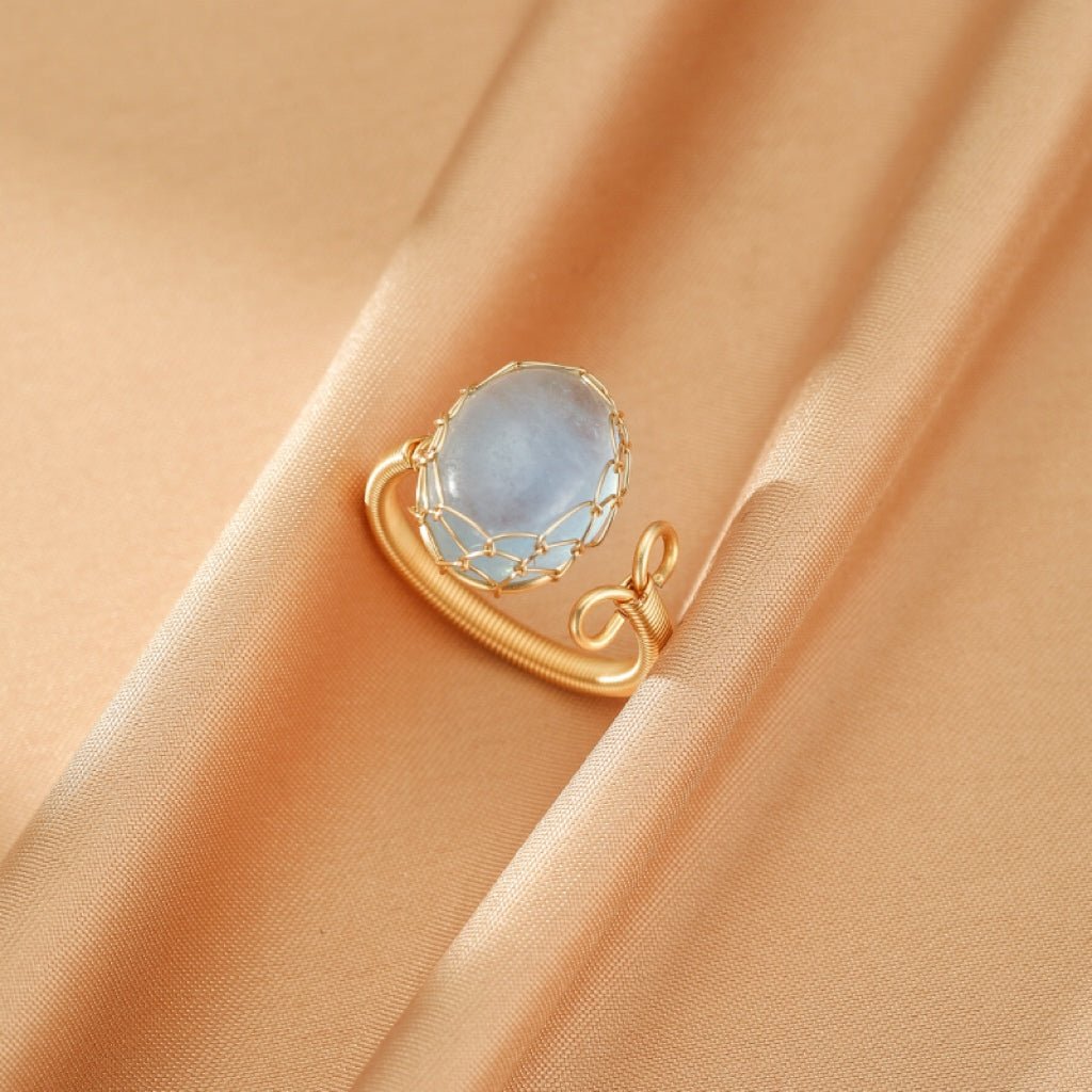 Bague Aigue Marine Ajustable – Bijou Artisanal en Fil de Cuivre - Biloria