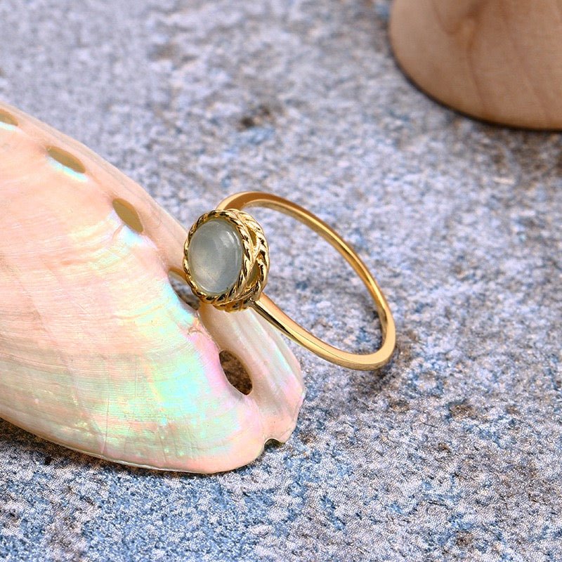 Bague Aigue Marine Labradorite Rêve Bleu Argent Plaqué Or - Biloria