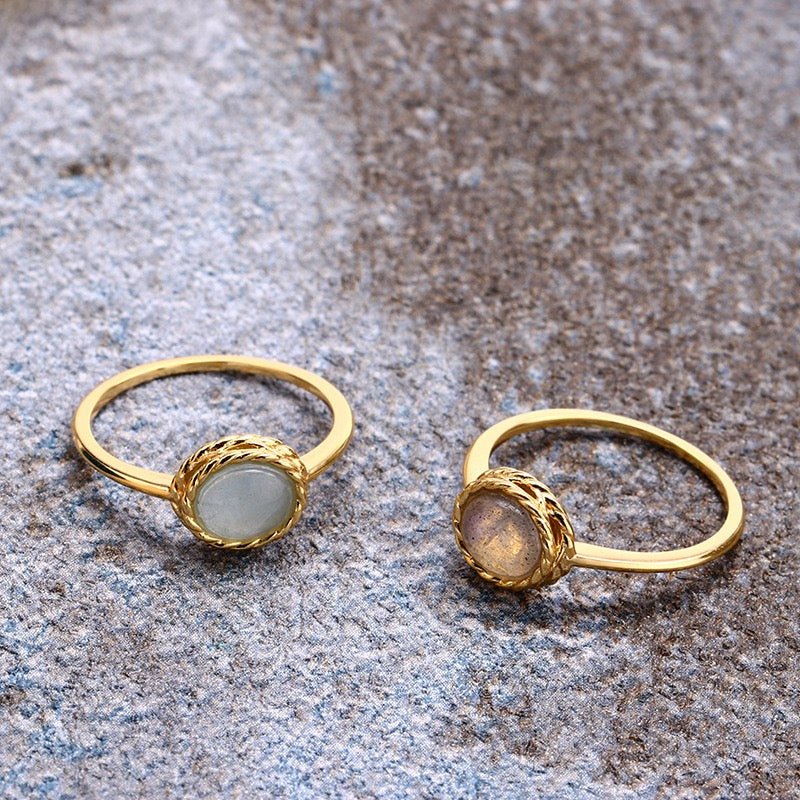 Bague Aigue Marine Labradorite Rêve Bleu Argent Plaqué Or - Biloria
