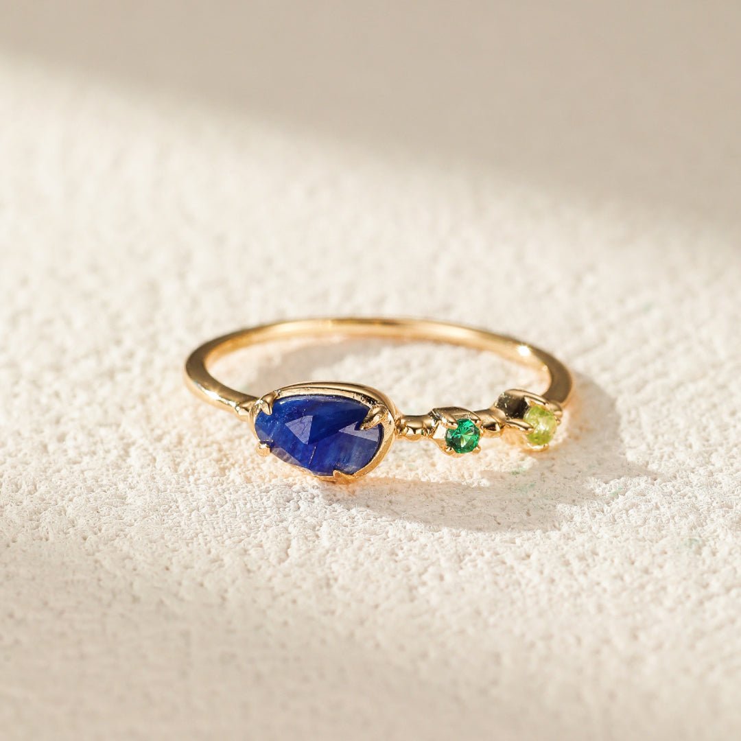 Bague Aigue Marine Péridot Argent Plaqué Or Lithothérapie - Biloria
