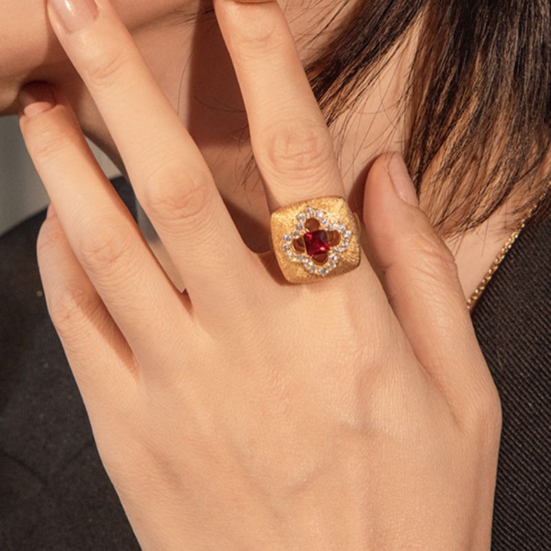 Bague Cornaline Chance Florale Argent Plaqué Or Zircon - Biloria