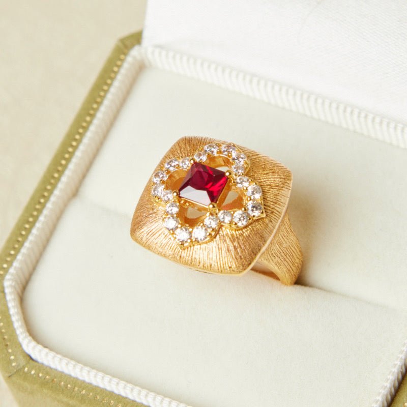 Bague Cornaline Chance Florale Argent Plaqué Or Zircon - Biloria