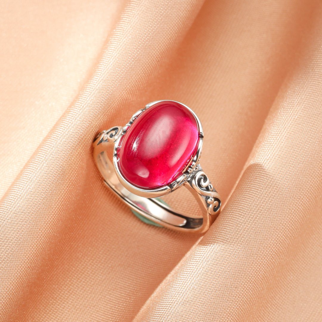 Bague Cornaline Ovale Rouge Arabesque Royale Argent - Biloria