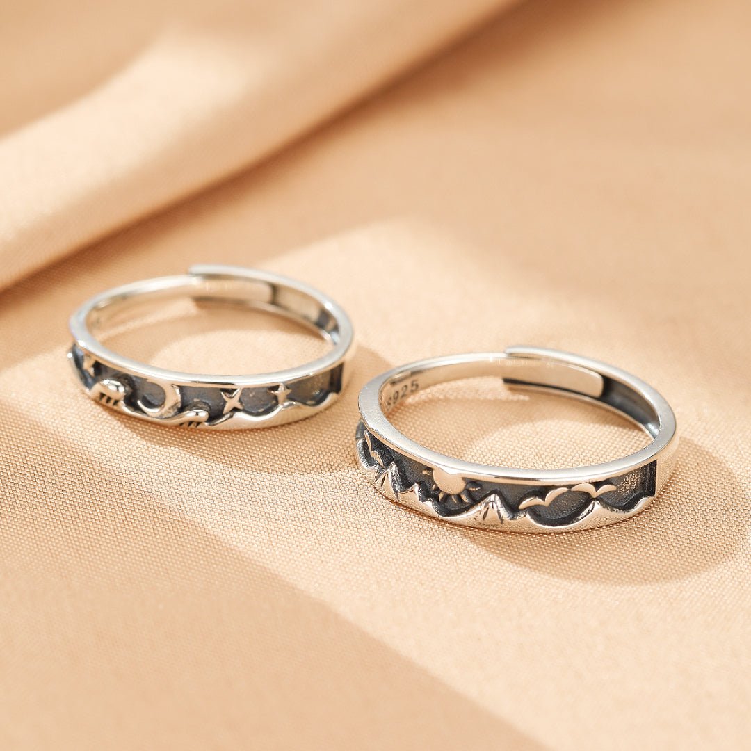 Bague couple astres unis argent 925 ajustable - Biloria