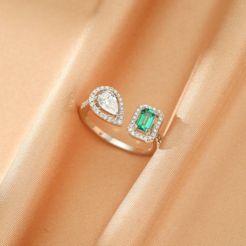 Bague Émeraude Duo Lumineux Argent 925 Ajustable - Biloria