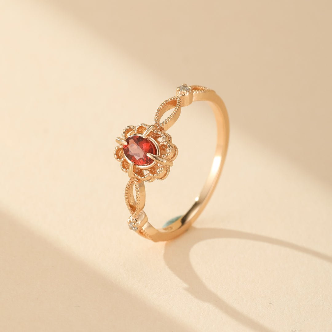 Bague Grenat Rouge – Bijou Argent Plaqué Or pour Femme - Biloria