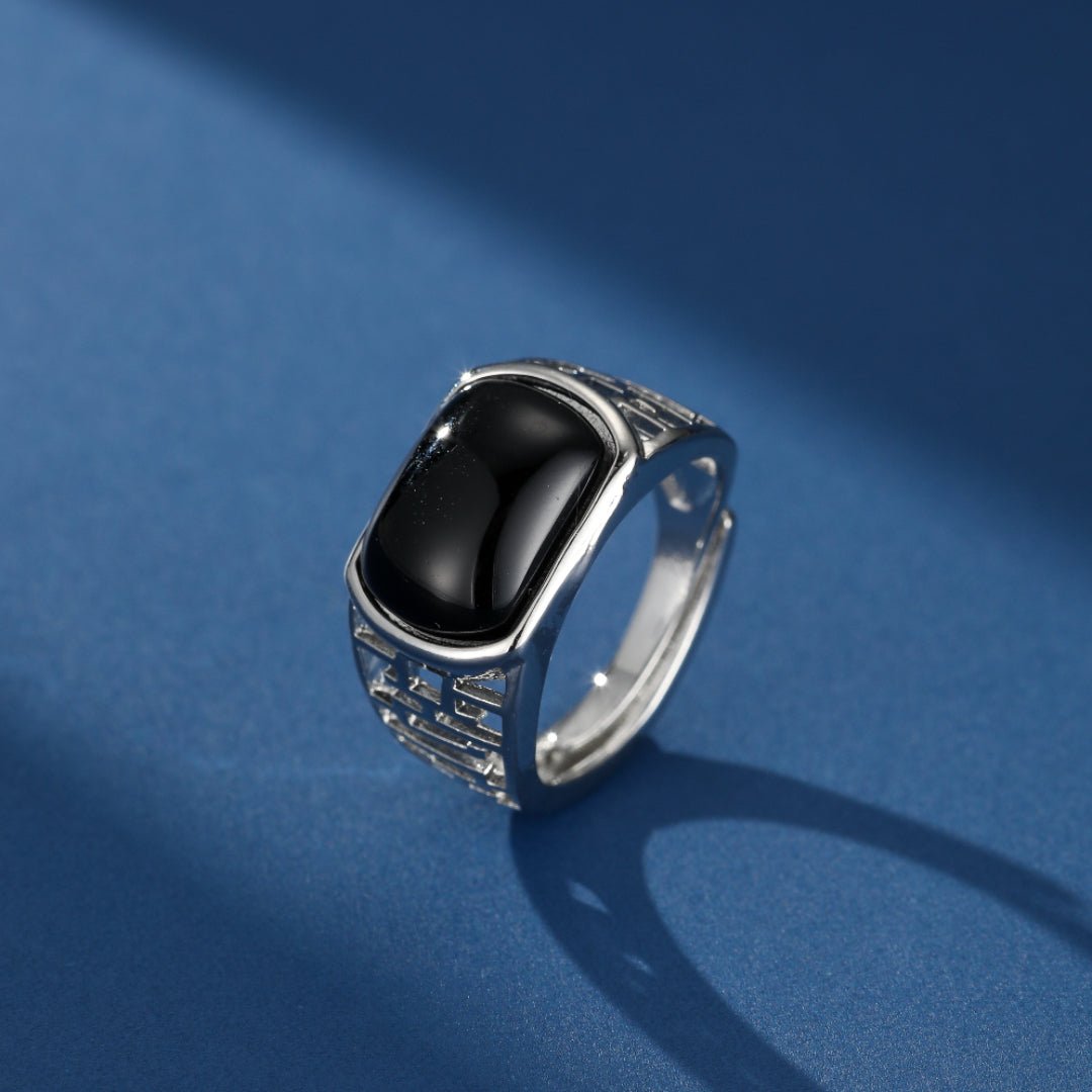 Bague Homme Obsidienne Rectangulaire Argent Massif 925 - Biloria