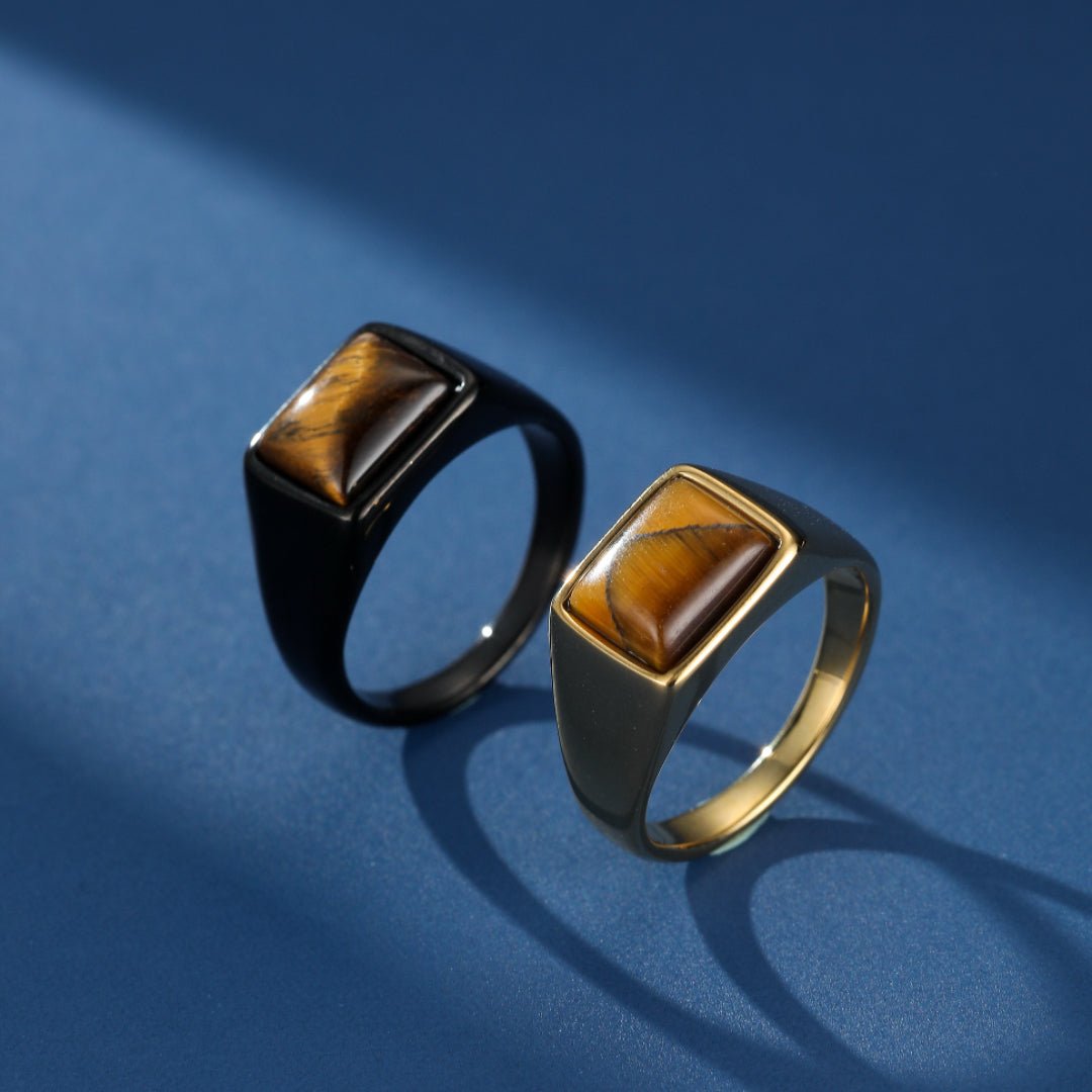 Bague Homme Œil de Tigre – Design Géométrique en Acier - Biloria