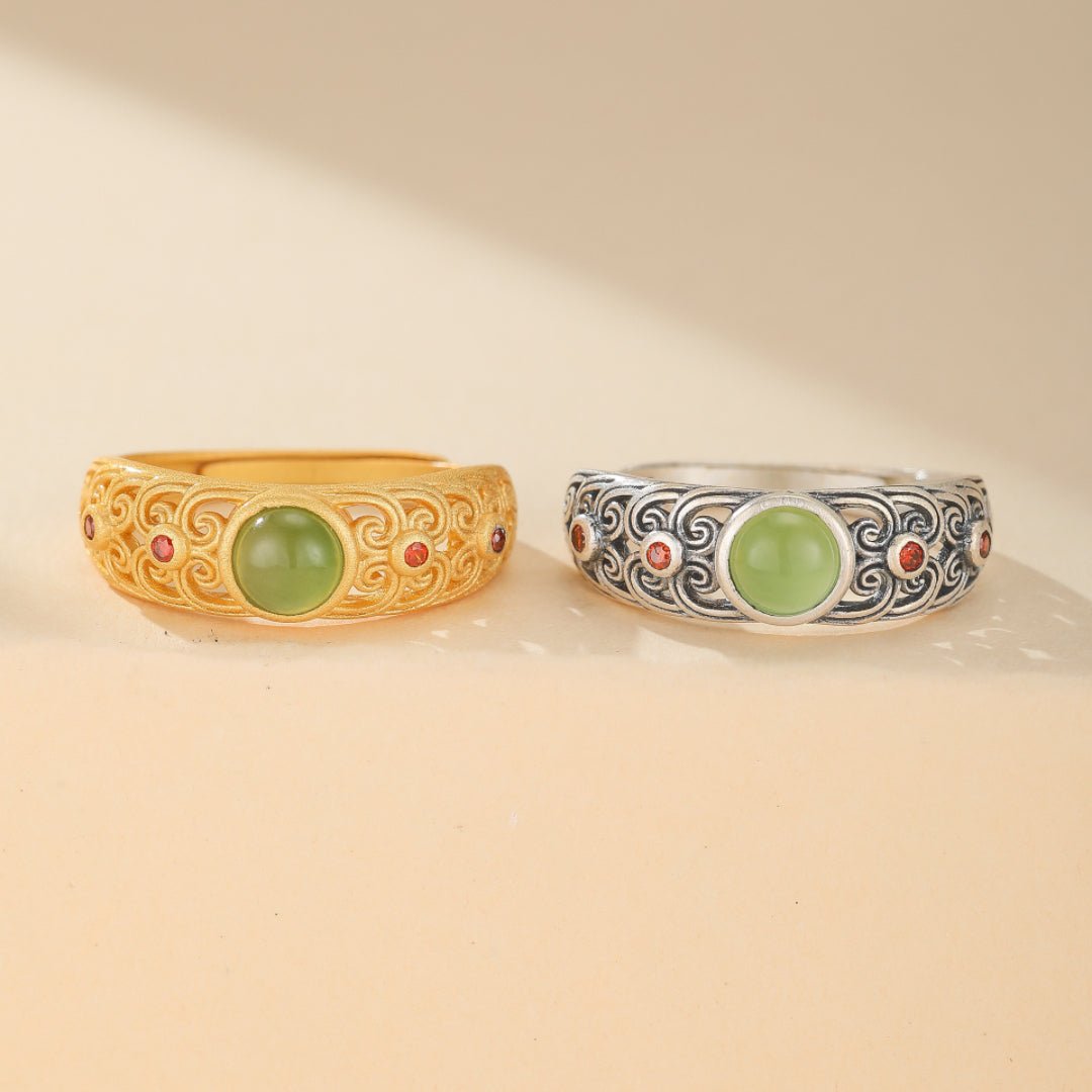 Bague Jade Véritable Argent Plaqué Or | Bijou Harmonie et Protection - Biloria