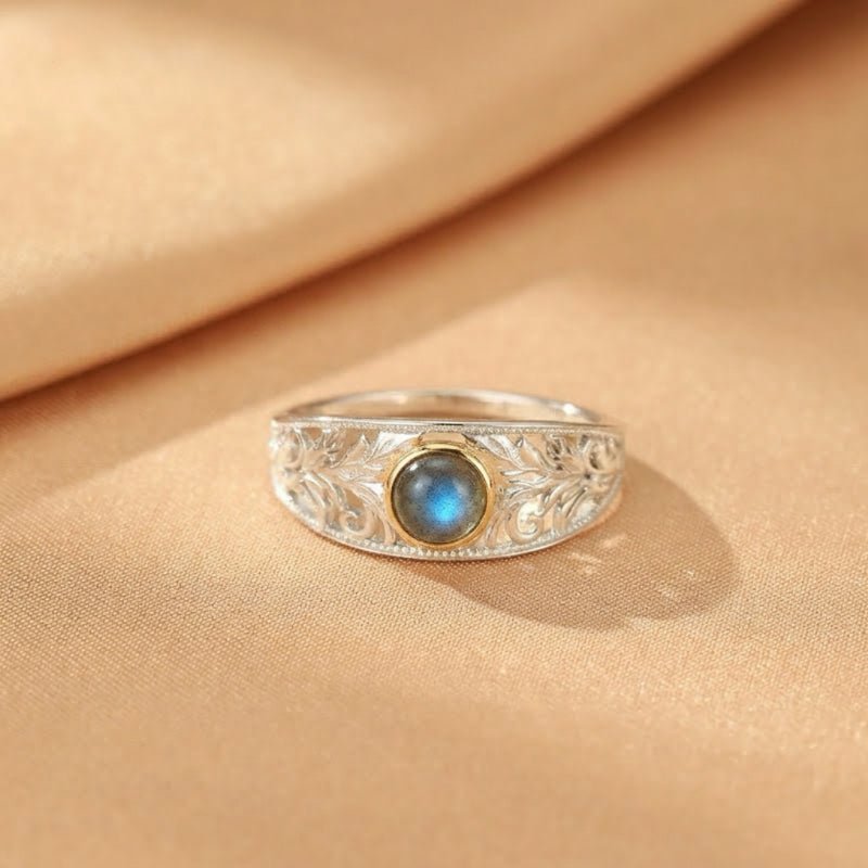 Bague Labradorite Feuillage Céleste Argent – Bijou Artisanal - Biloria