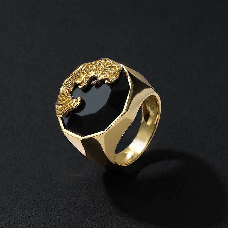 Bague Obsidienne Noire Homme – Argent Plaqué Or, Protection - Biloria