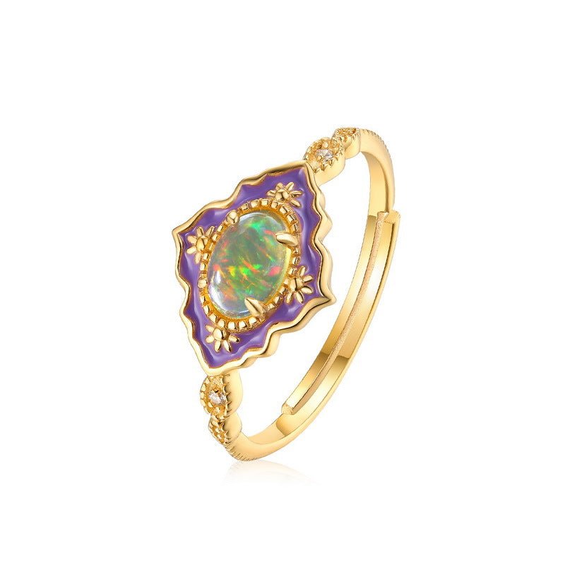 Bague Opale Violette Ajustable Argent Plaqué Or - Biloria