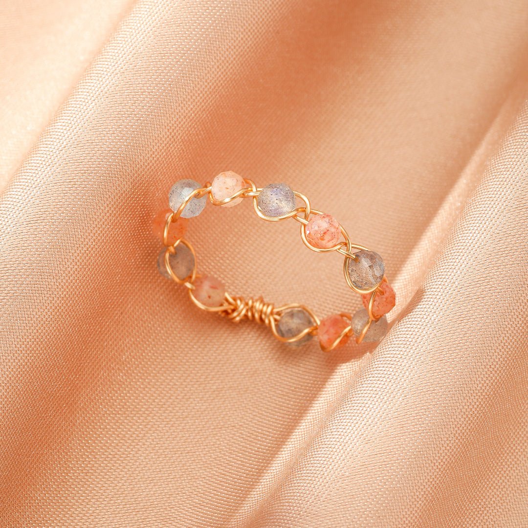 Bague Pierre de Soleil et Pierre de Lune en Laiton Doré - Biloria