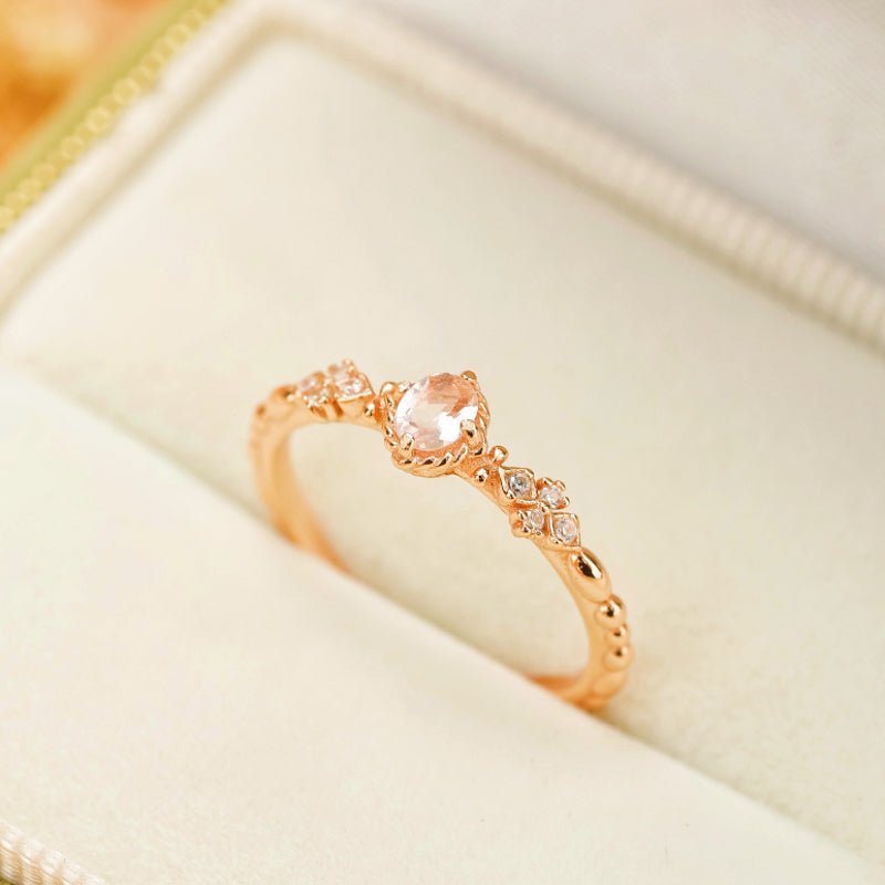 Bague Quartz Rose Amour Émotionnel - Argent Plaqué Or - Biloria