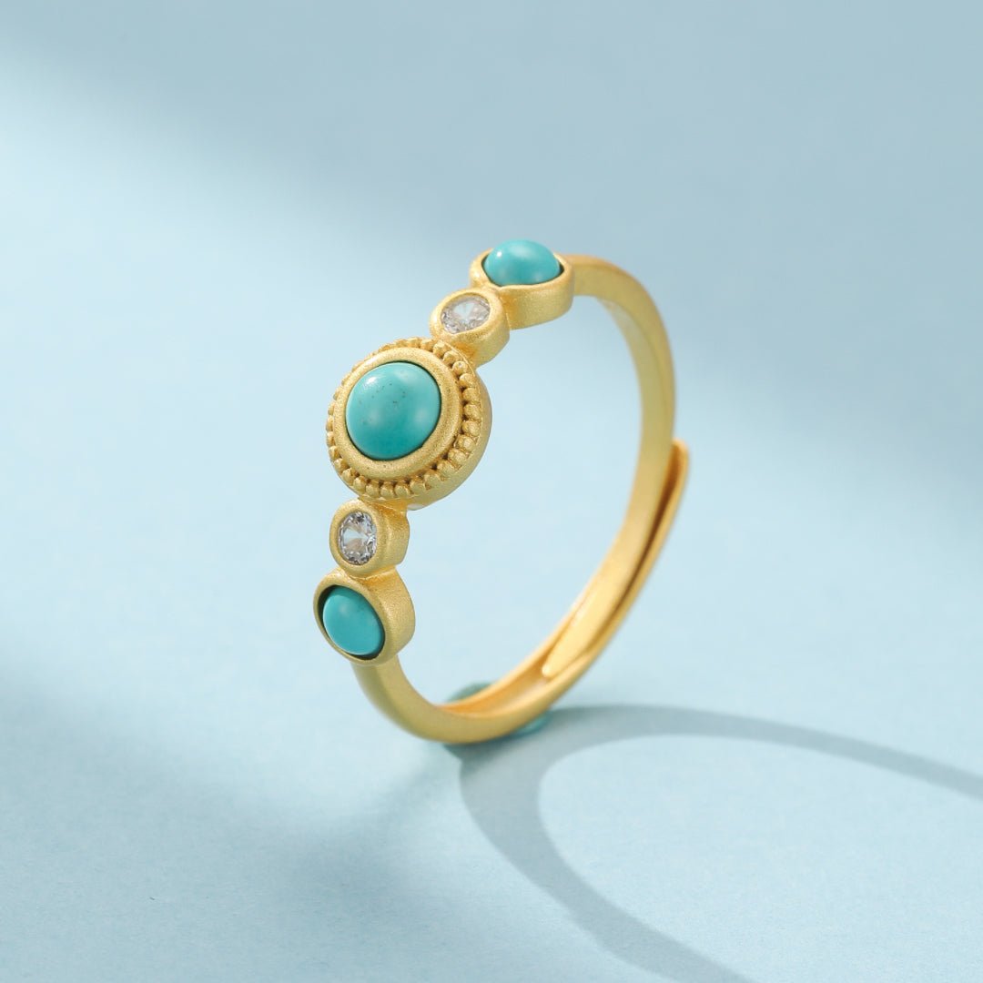 Bague Turquoise et Zircon en Argent 925 Ajustable - Biloria