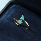 Bague Turquoise Lune Étoile en Argent Plaqué Or - Biloria