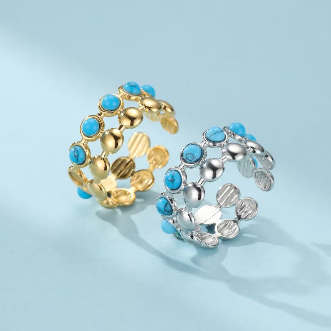 Bague Turquoise Plaqué Or 18K – Ajustable et Protectrice - Biloria