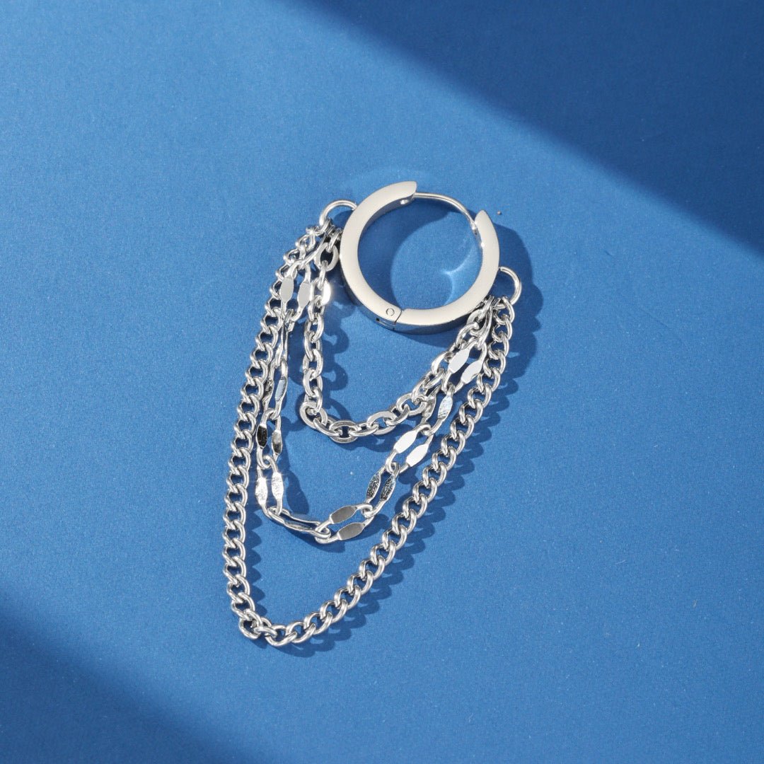 Boucle d'Oreille Homme Chaînes Multiples Acier Inoxydable - Biloria