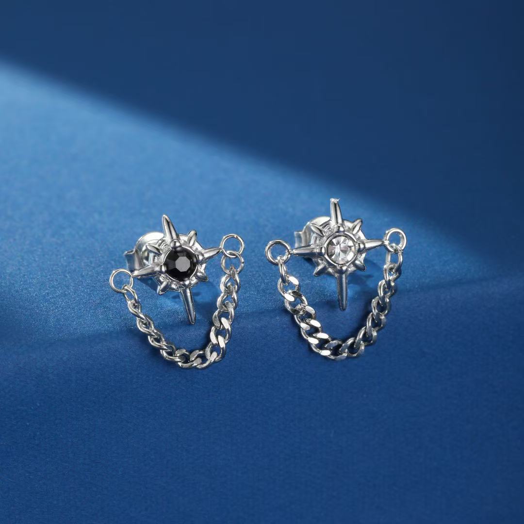 Boucle d'Oreille Homme Étoile Sertie Acier 316L - Style Gothique - Biloria
