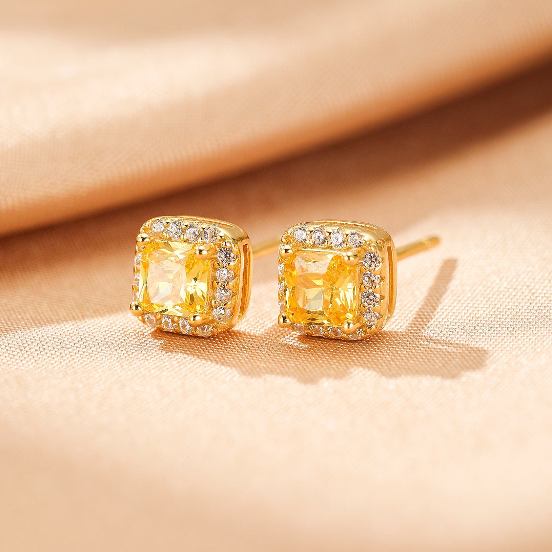 Boucles d'Oreilles Citrine Argent Carré Éclat Solaire - Biloria