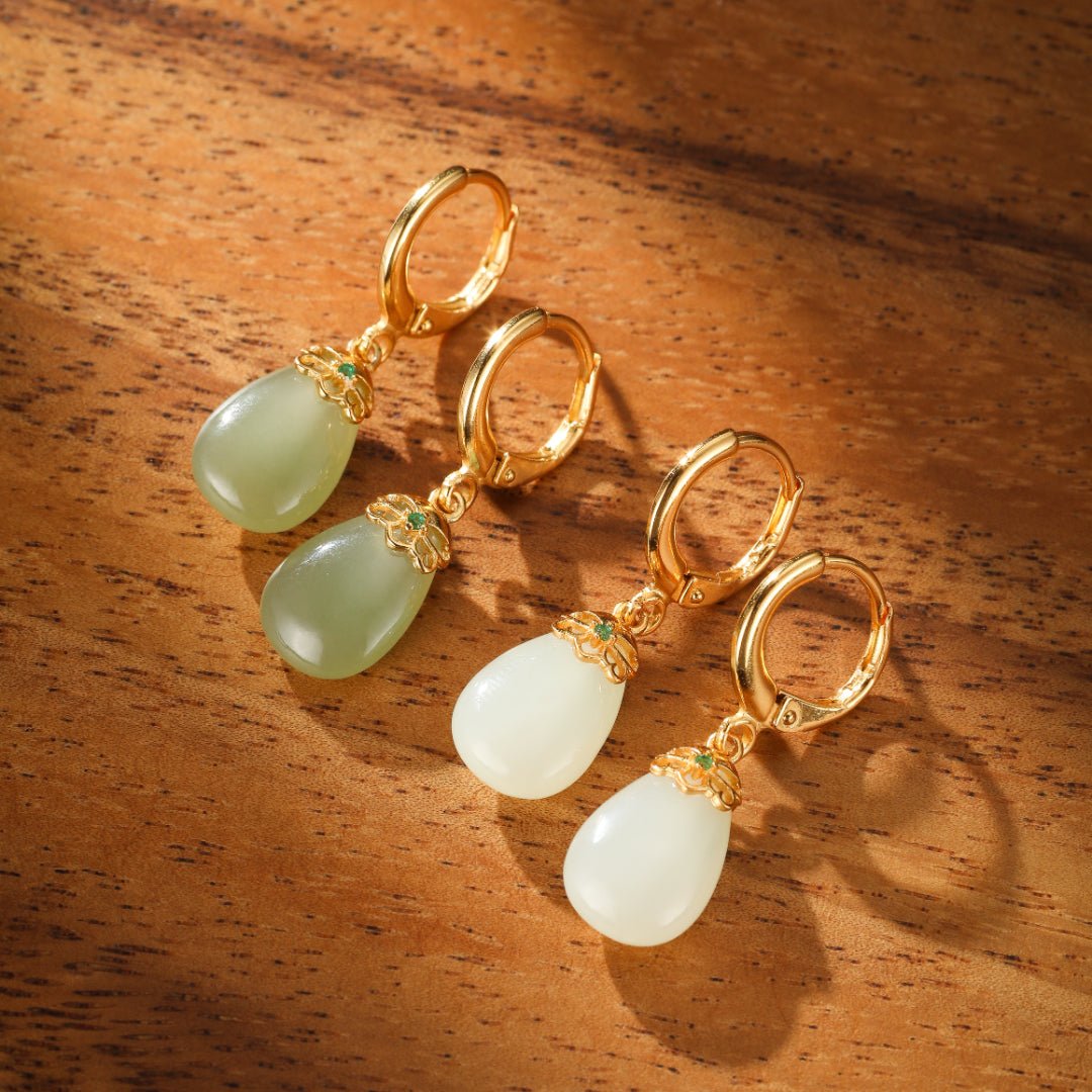 Boucles d'Oreilles en Jade et Agate – Argent Plaqué Or - Biloria