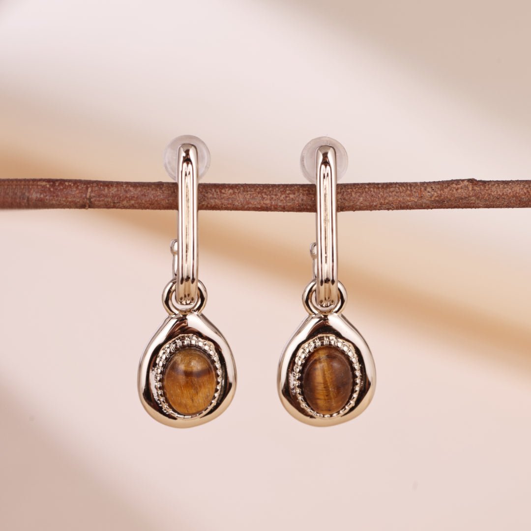 Boucles d'Oreilles Œil de Tigre en Plaqué Or – Bijoux Protecteurs - Biloria
