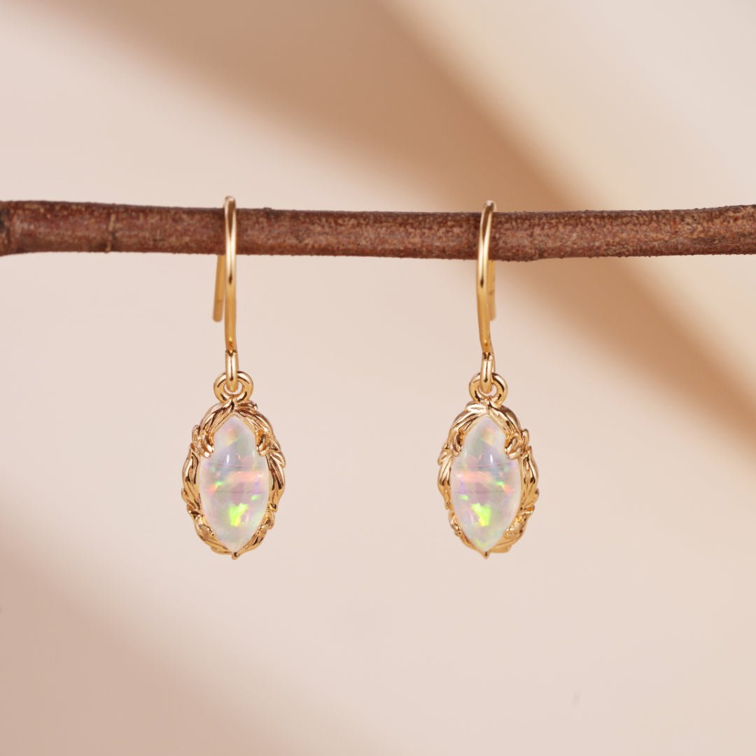 Boucles d'Oreilles Opale Flamme Mystique Argent Plaqué Or - Biloria