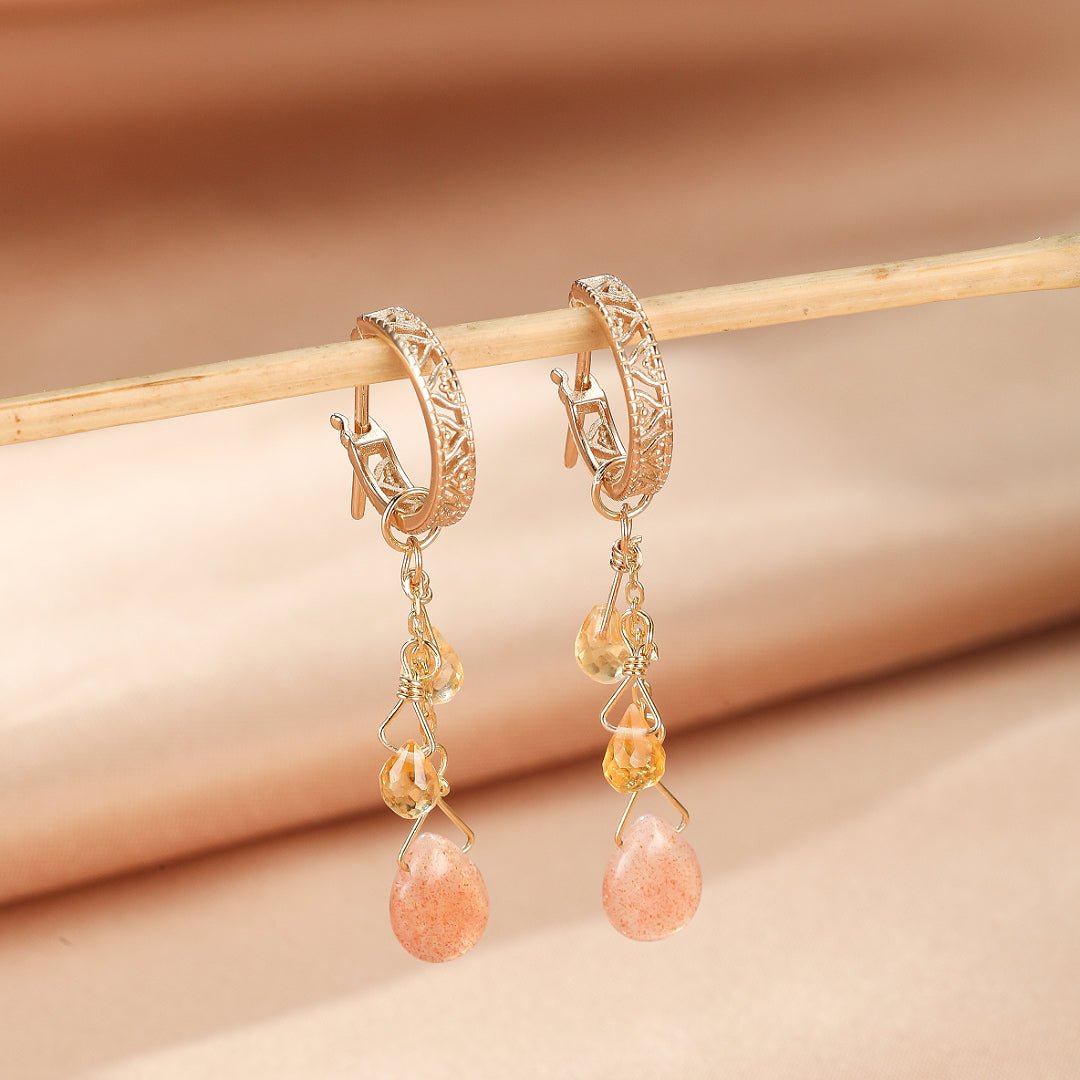 Boucles d'Oreilles Pierre de Soleil et Citrine – Argent Plaqué Or - Biloria