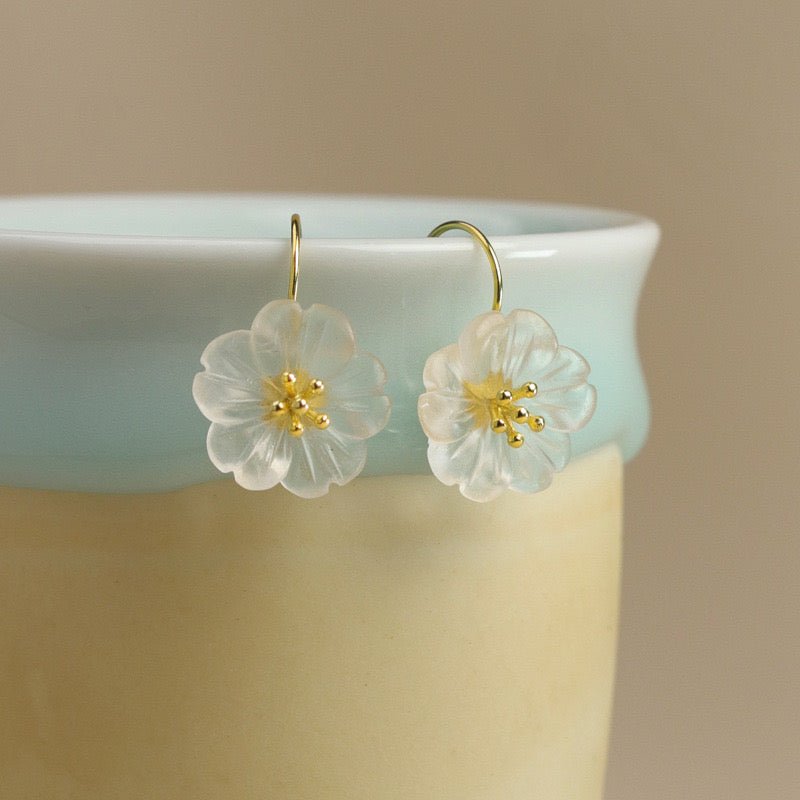 Boucles d'Oreilles Quartz Clair Fleur en Argent 925 - Biloria