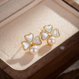 Boucles d'Oreilles Trèfle Perle Nacre Plaqué Or – Cadeau Féminin - Biloria