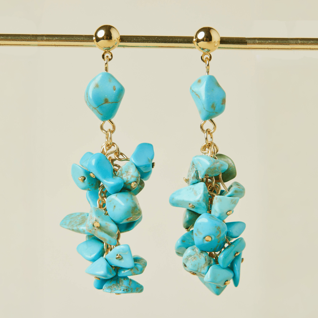 Boucles d'Oreilles Turquoise Laiton Plaqué Or – Bijoux Fins - Biloria