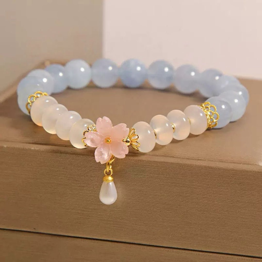 Bracelet Aigue-Marine et Agate Blanche avec Goutte d'Eau - Biloria
