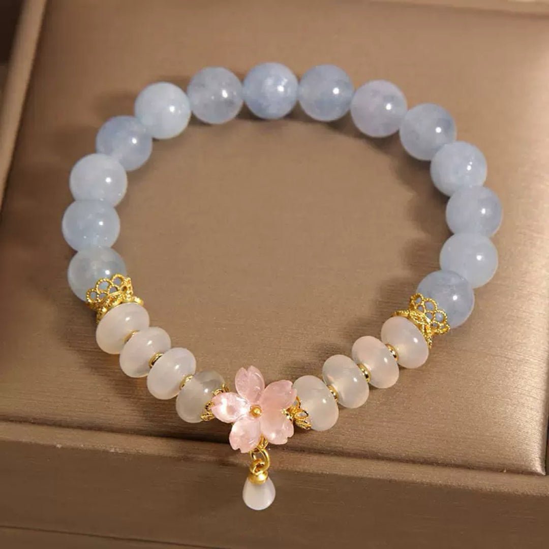 Bracelet Aigue-Marine et Agate Blanche avec Goutte d'Eau - Biloria