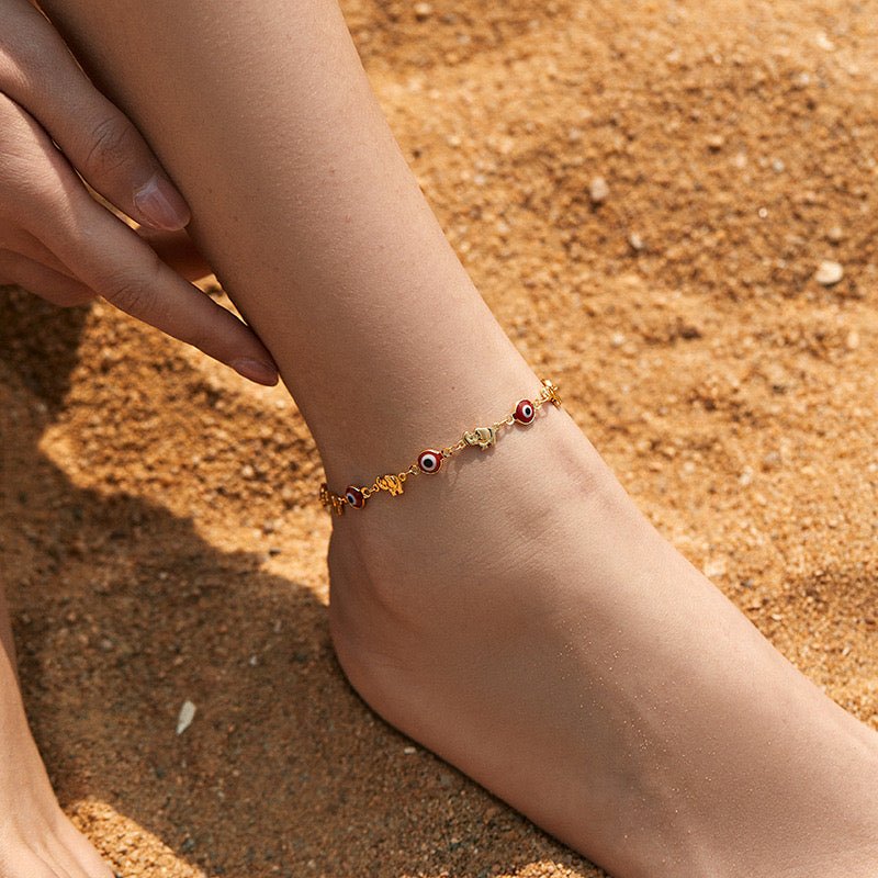 Bracelet Cheville Mauvais Œil Plaqué Or Protection - Biloria