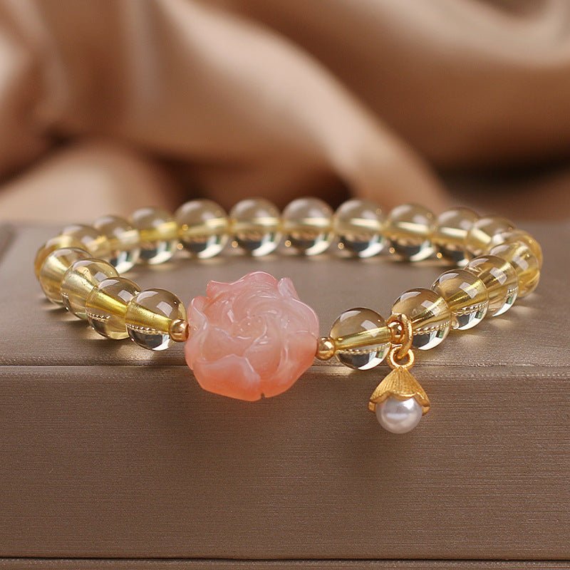 Bracelet Citrine et Pivoine Agate Rose pour Attirer l'Abondance - Biloria