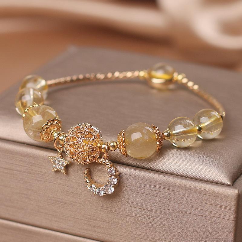 Bracelet Citrine Lune et Étoile - Accessoire Tendance Bureau - Biloria