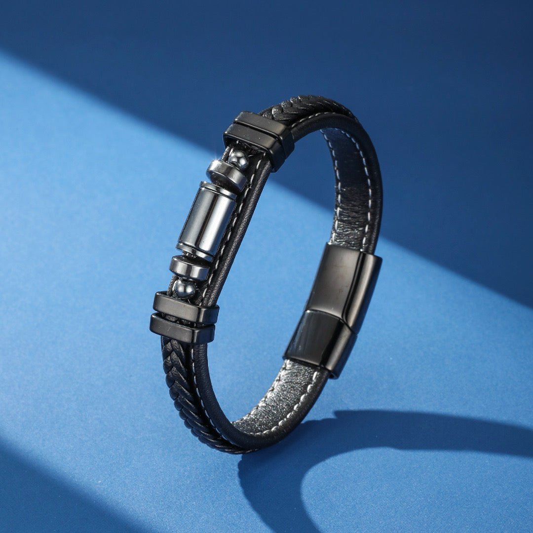 Bracelet Cuir Hématite Homme – Énergie Protectrice - Biloria