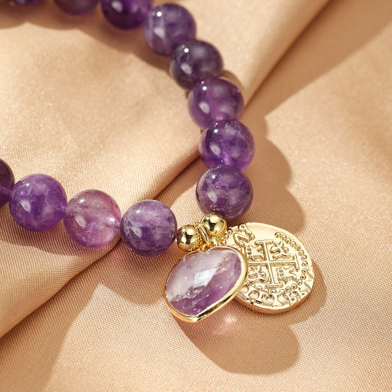 Bracelet en Améthyste avec Pendentif Cœur - Biloria