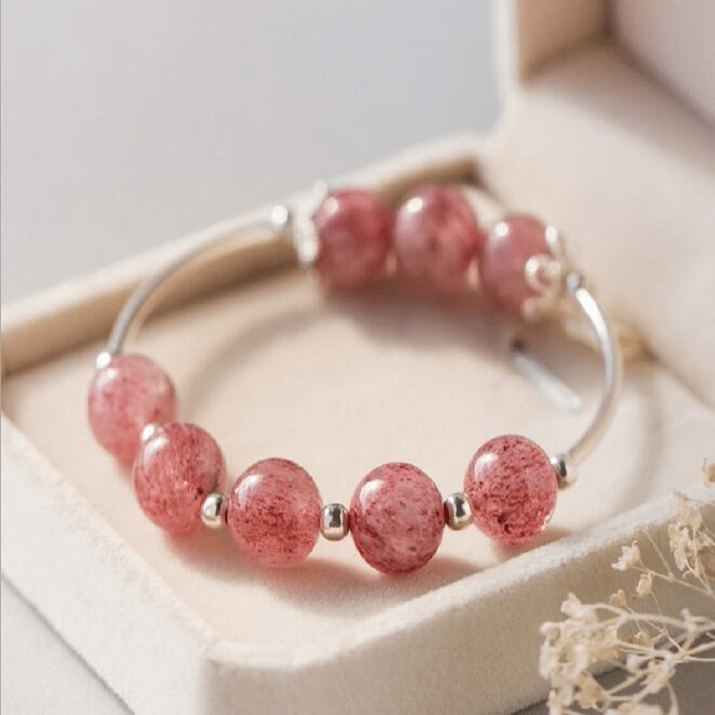 Bracelet Enfant Quartz Fraise Argent 925 | Douceur et Apaisement - Biloria