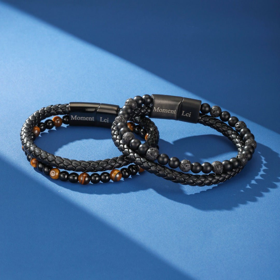 Bracelet Homme Cuir Œil de Tigre Pierre de Lave - Biloria