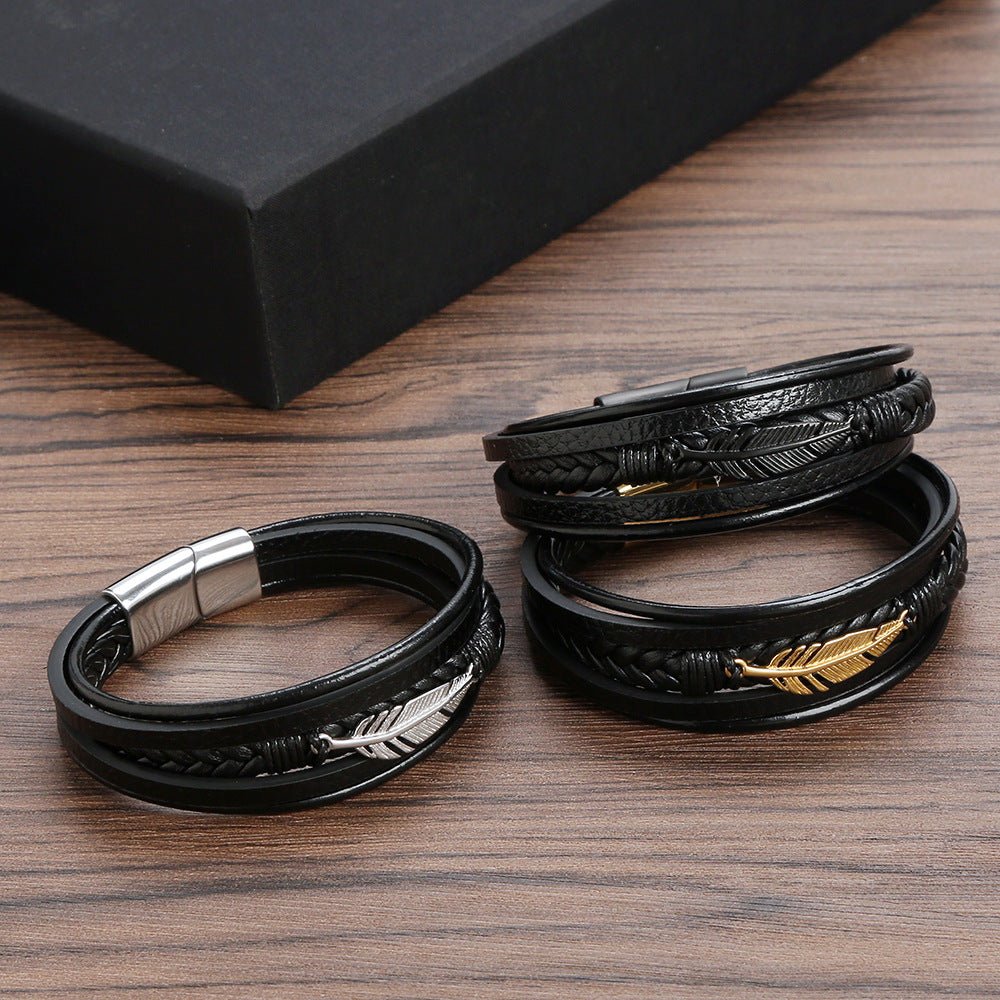 Bracelet Homme Cuir Plume - Protection et Élégance - Biloria