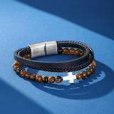 Bracelet Homme Cuir Tressé Croix Foi et Force - Biloria