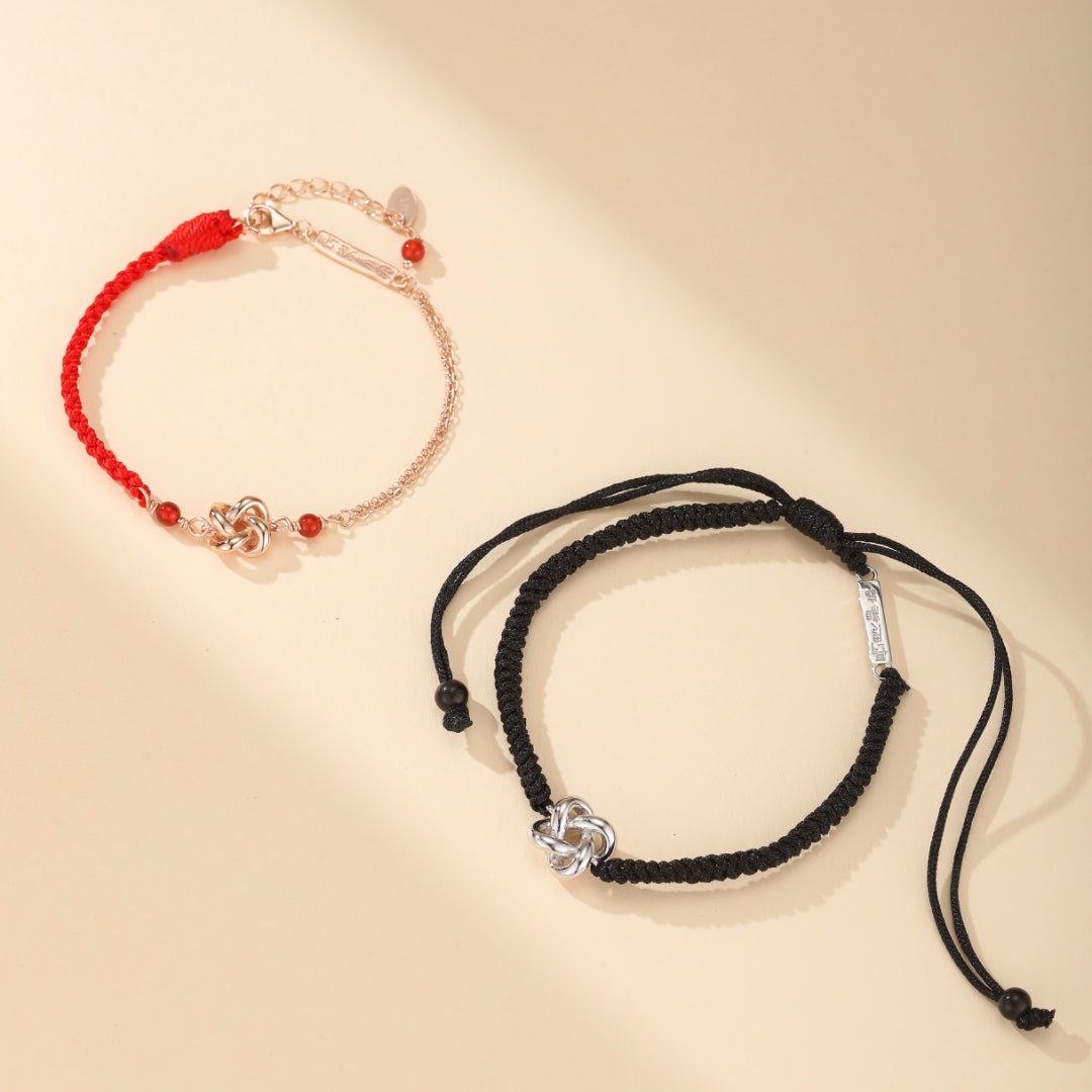 Bracelet Infini Couple Rouge et Noir – Argent 925 Trèfle Chance - Biloria