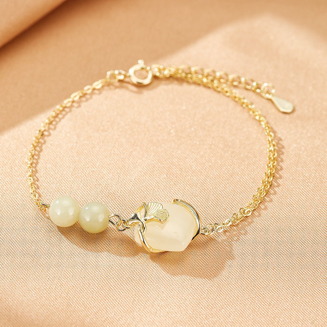 Bracelet Jade et Feuille de Ginkgo - Harmonie du Cœur - Biloria
