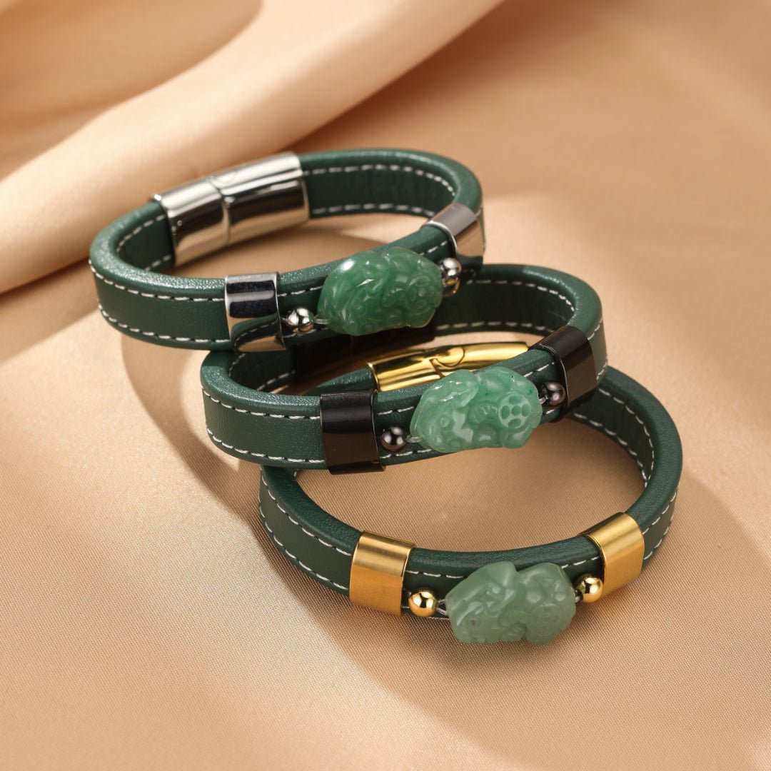 Bracelet Jade et Pi Xiu en Cuir et Acier Inoxydable - Biloria