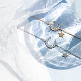 Bracelet Lune et Étoile Argent 925 – Bijou Féminin Taille Réglable - Biloria