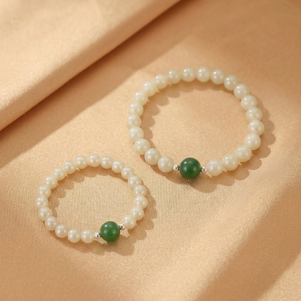 Bracelet Mère-Fille Jade Néphrite Argent S999 – Bijou Lien - Biloria