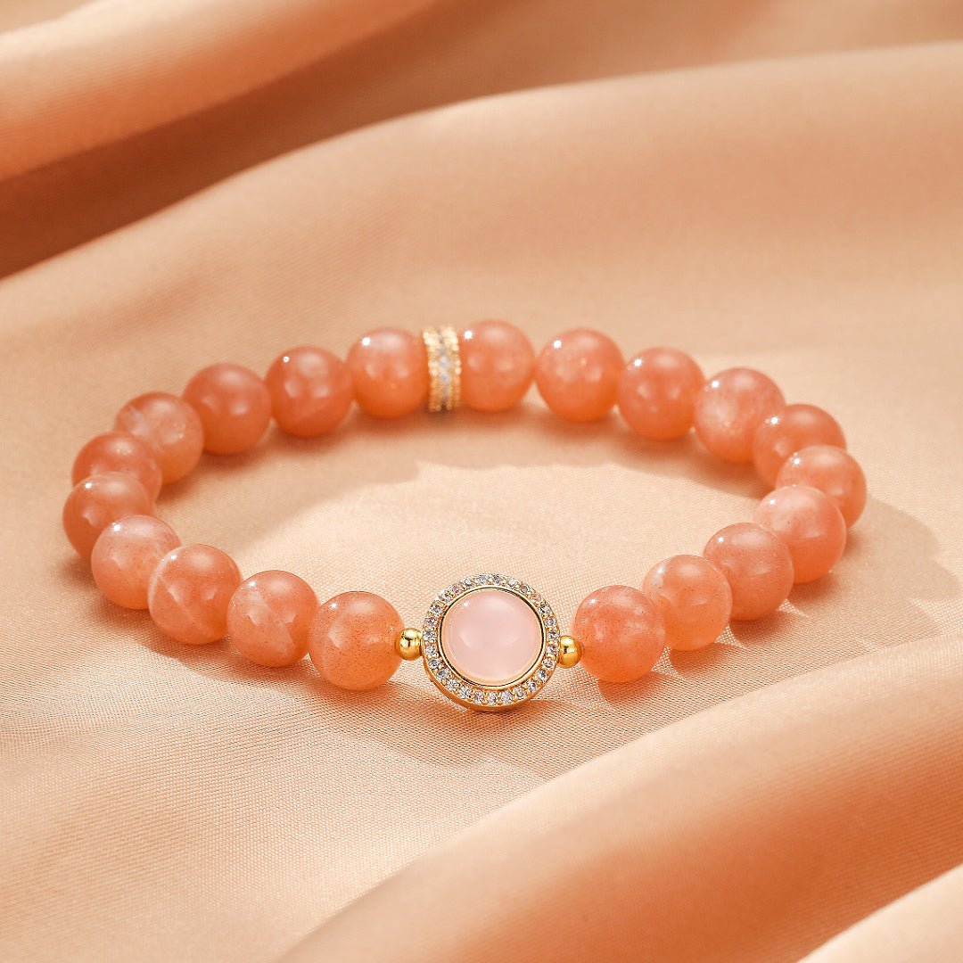Bracelet Pierre de Soleil, Quartz Rose et Nacre – Douceur Lumineuse - Biloria